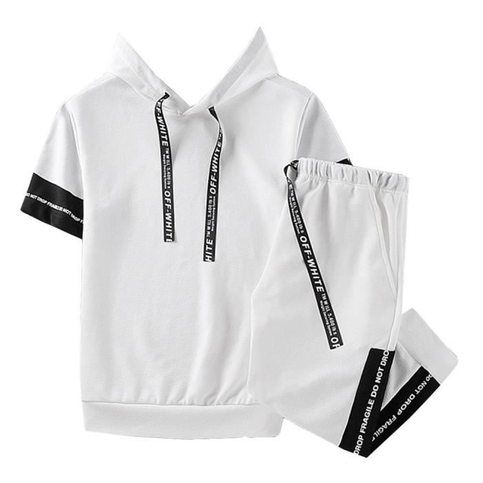 Homme Survetement Ensemble Jogging Pant Manche Courte Sweat Blanc Blanc Cdiscount Pret a Porter