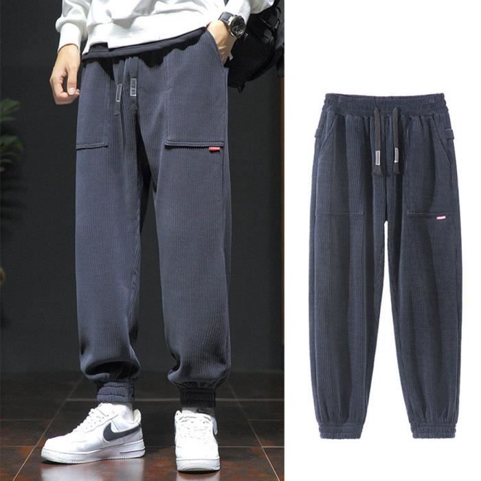 Pantalon Homme Velours Côtelé Business Coupe Droite - INSFITY - Taille Haute - Couleur Unie Gris Pantalon Homme Habillé