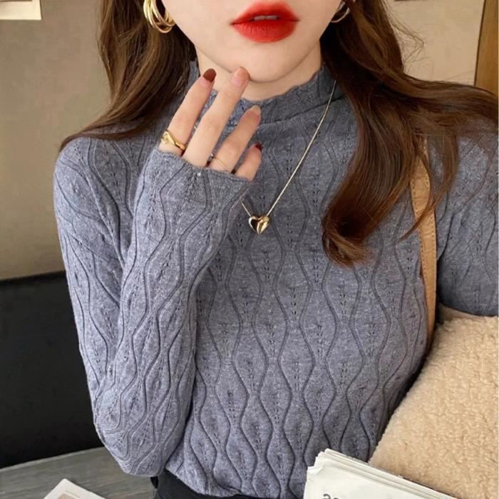PULL,Pull à Col Roulé Pour Femme, Vêtement En Laine, Couleur Unie, Rayé