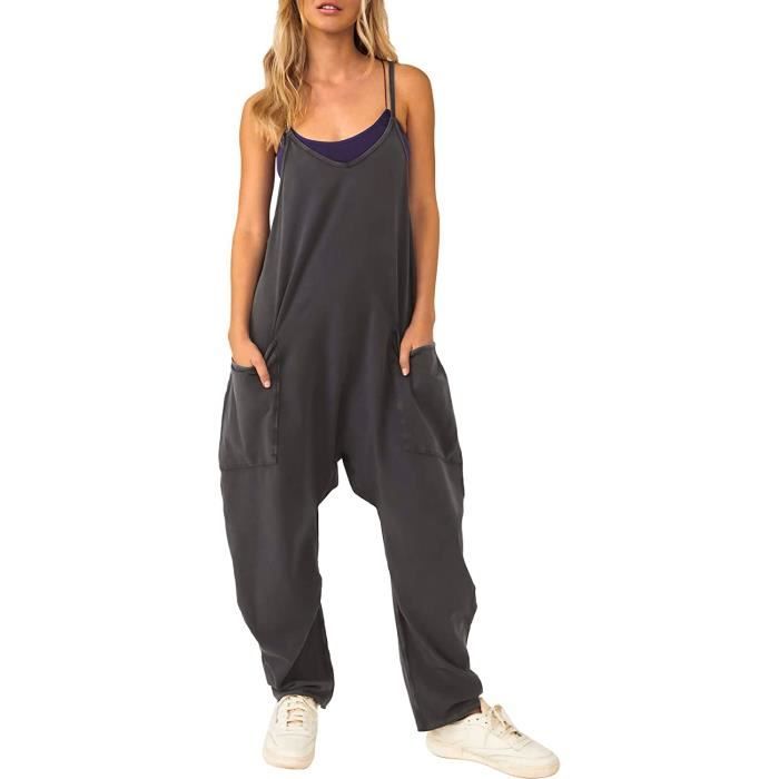 Salopette Femme Ample Sans Manches - Sarouel été Décontracté - Tissu Léger Polyester - Bretelles Réglables
