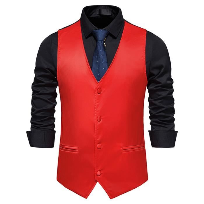Gilet de Costume Homme Sans Manches Slim Fit Mariage Soiree Fete Rouge Homme Adulte Rouge Cdiscount Pret a Porter