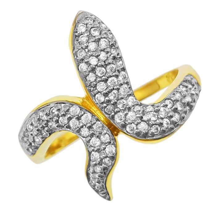 Bague Femme Plaqué Or 18 Carats Saphir & Oxydes De Zirconium - Élégante Et Scintillante, Tailles Au Choix