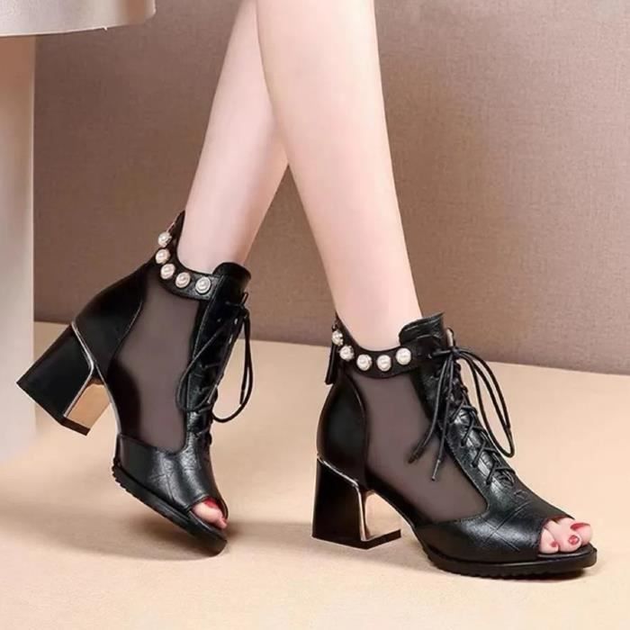 Nouveau talon pais chaussures pour femmes mode maille peep toe