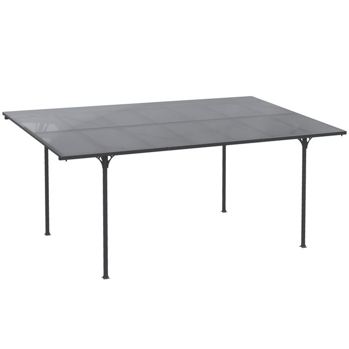 Pergola adossable rigide acier alu. toit polycarbonate dim. 5L x 2,99l x 2,23H m gris 500x299x223cm Gris
