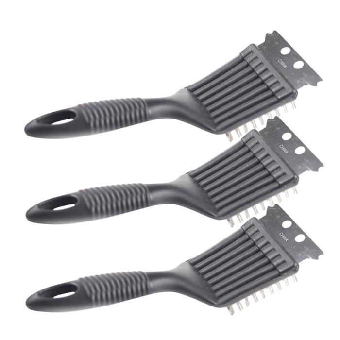 Brosse BBQ 3-en-1 QLSXLB - Nettoyage Gril Acier Inoxydable Avec Grattoir Et Poignée Longue - Accessoire Barbecue Extérieur Universel