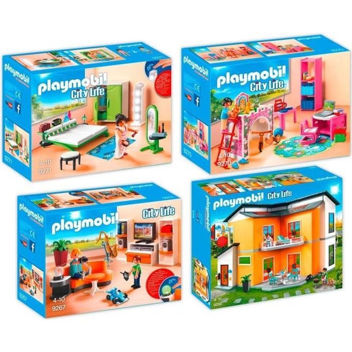 PLAYMOBIL City Life Pack Maison Moderne - Lot de 4 boîtes - 9266 