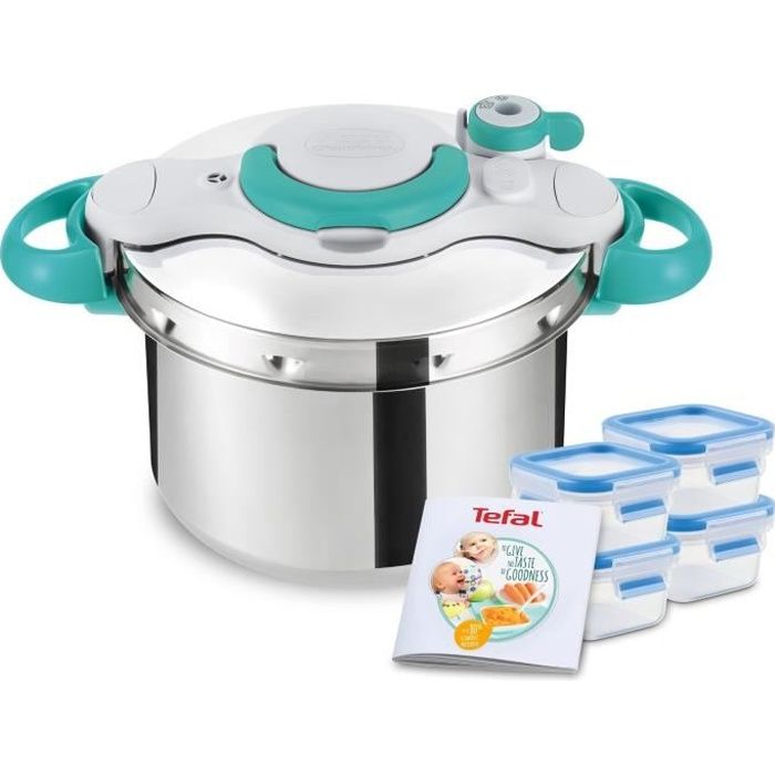SEB  P4620722 Clipso Minut MyBaby Autocuiseur 6 L + livret recettes b&eacute;b&eacute; + 4 bo&icirc;tes Masterseal Fresh 250 ml 