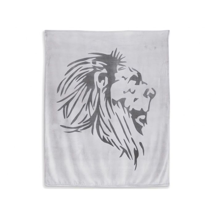 Plaids et couvertures - Plaid extra doux - 130 x 150 cm - imprimé lion - Gris
