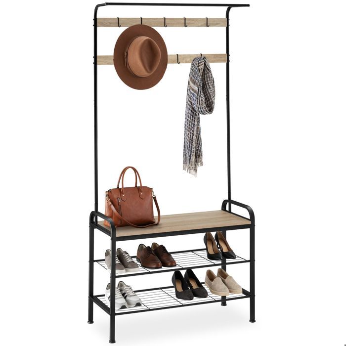 Penderie - TECTAKE - Penderie ALBERTA acier revêtu par poudre crochets style industriel 855x36x184cm - Bois clair/Chêne sonoma