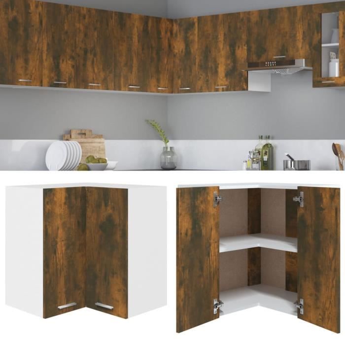 elegant armoire d'angle suspendue cuisine salon chêne fumé 57x57x60 cm"bonne vie"51702 - brun 19,4 kg
