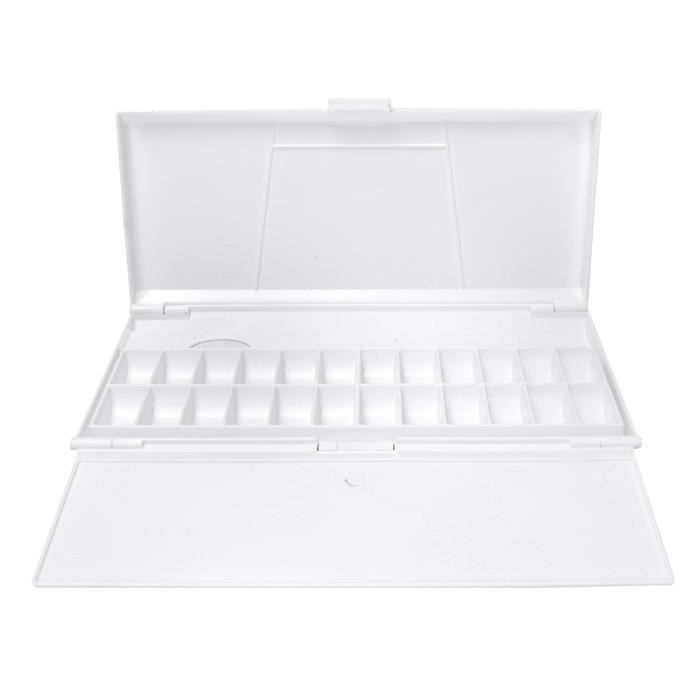 Kit 4 Palettes Peinture + 2 Pinceaux - Palette Aquarelle Acrylique Huile, Plastique Blanc 23,5x17 Cm