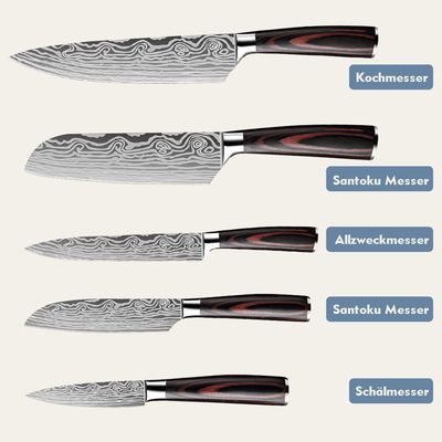 Set De 5 Couteaux De Cuisine Japonais - Acier Inoxydable, Manche Bois - PAUDIN