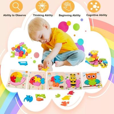 BelleStyle Puzzle En Bois Montessori – 6 Animaux (9 Pièces) – Dès 2 Ans – Jeu Éducatif Cognition Et Motricité
