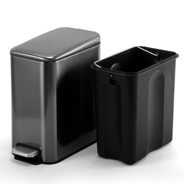 Poubelle,Poubelle rectangulaire en acier inoxydable, 5l, petit panier  poubelle pour salle de bains DIN889 - Type Black - Cdiscount Maison
