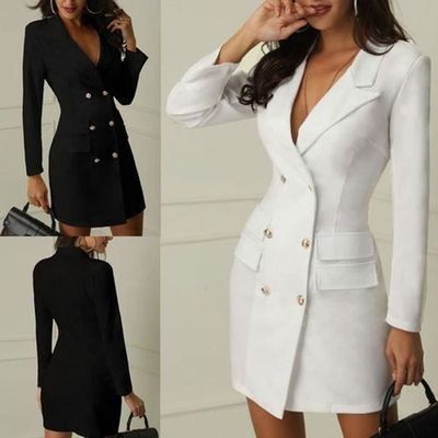 Manteau Robe Blazer blanche pour femmes col en V manches longues manteau moulante robes courtes automne hiver Black A2831 Blanc Cdiscount Pret a Porter