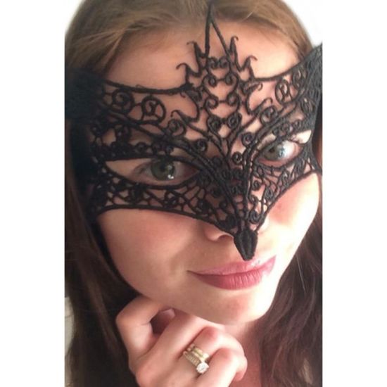 Masque loup renard vénitien en dentelle, élégant gothique aille unique Noir