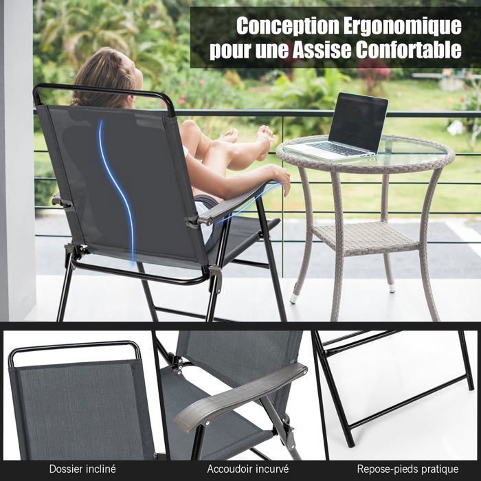 GOPLUS 2 Chaise de Jardin Pliante Dossier Réglable en 7 Positions Accoudoirs Légère/Portable en Alliage d'Aluminium&Maille Noir   Jardin