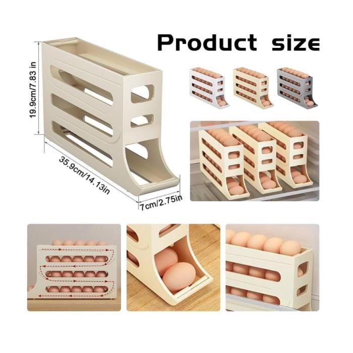 Distributeur D'œufs Roulant 3 Niveaux Pour Frigo - Rangement Pratique Et Gain De Place (Blanc/Jaune)