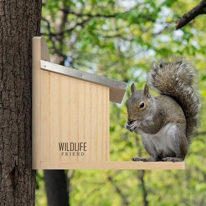 Mangeoire pour écureuils toit en métal bois de pin non traité