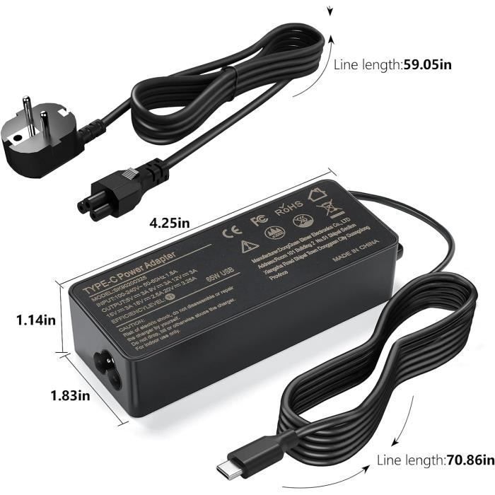 Chargeur 130W USB-C Universel - Compatible Dell, Lenovo, HP, Asus, MacBook - Noir