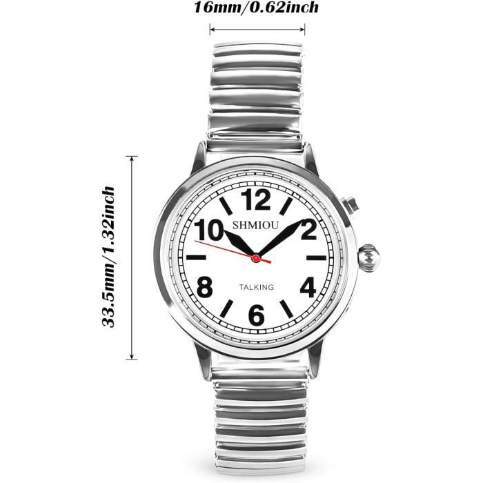 Montre Parlante Fran aise Pour Les Aveugles Et Les Malvoyants Seniors Bracelet Extensible En Argent Quartz Voix Analogique A Z1672