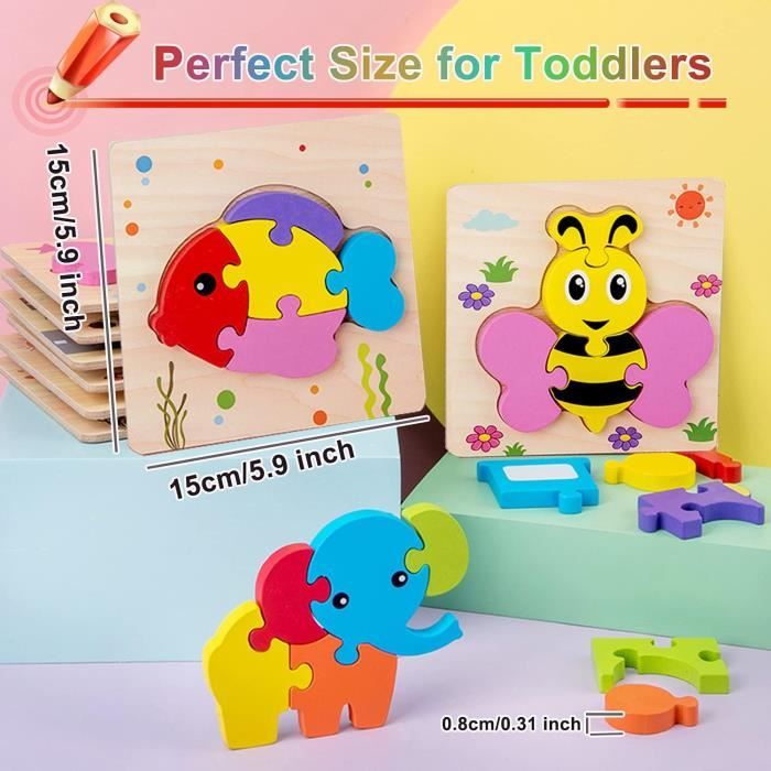 Puzzle en Bois Animaux pour Enfants 2-4 Ans - Jouet Montessori Bébé - 5 ...