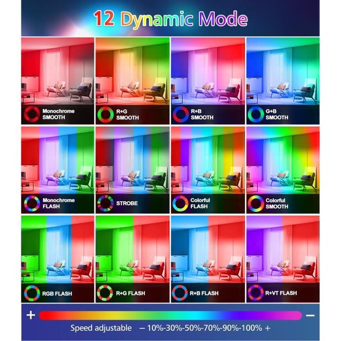 CLY Projecteur LED Couleur 42W RGB - Barre LED 10 Couleurs 30 Modes Avec Télécommande RF 360° IP66 Pour Extérieur Fête Patio