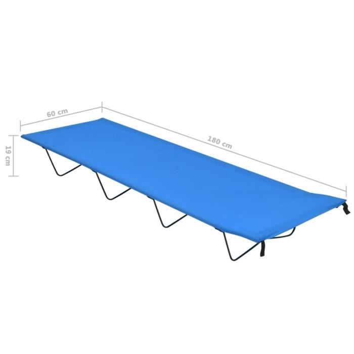 Lit de camping pliant 180x60x19 cm en tissu Oxford bleu et acier robuste Lit de camping pliant 180x60x19 cm en tissu Oxford bleu et acier robuste