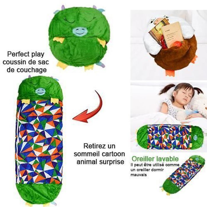 Ohlala Sac de Couchage avec coussin Confortable et Doux pour Enfants  160*60cm-verte