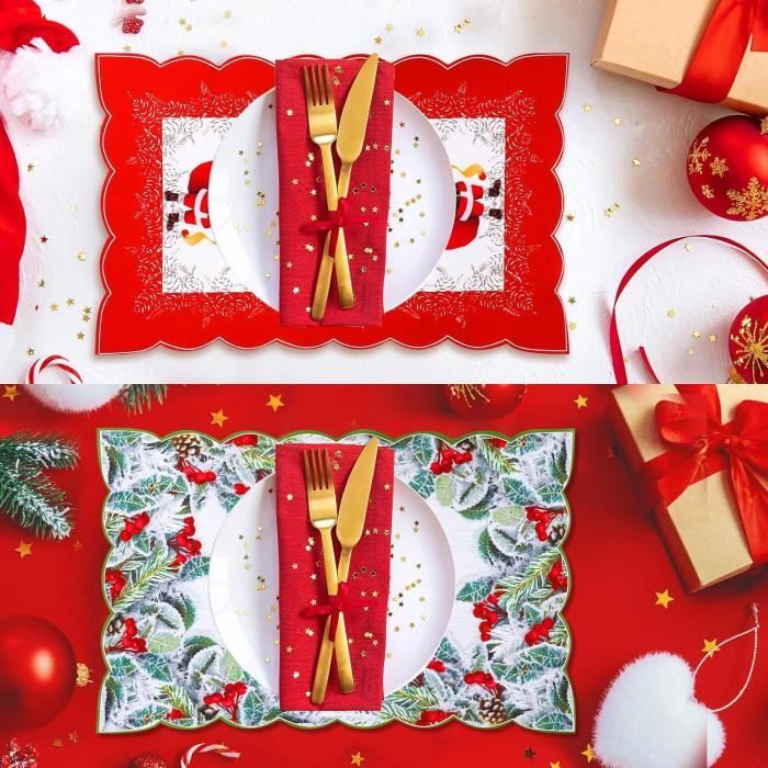 6 Pcs Set De Table Noel En Lin, Sets De Table De Noël Bonhomme De Neige