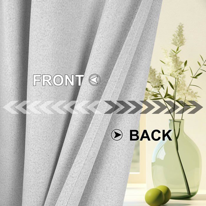 Rideau Occultant 100% Polyester - 147 X 194 Cm - Gris Clair - À Oeillets, Isolation Thermique Et Phonique