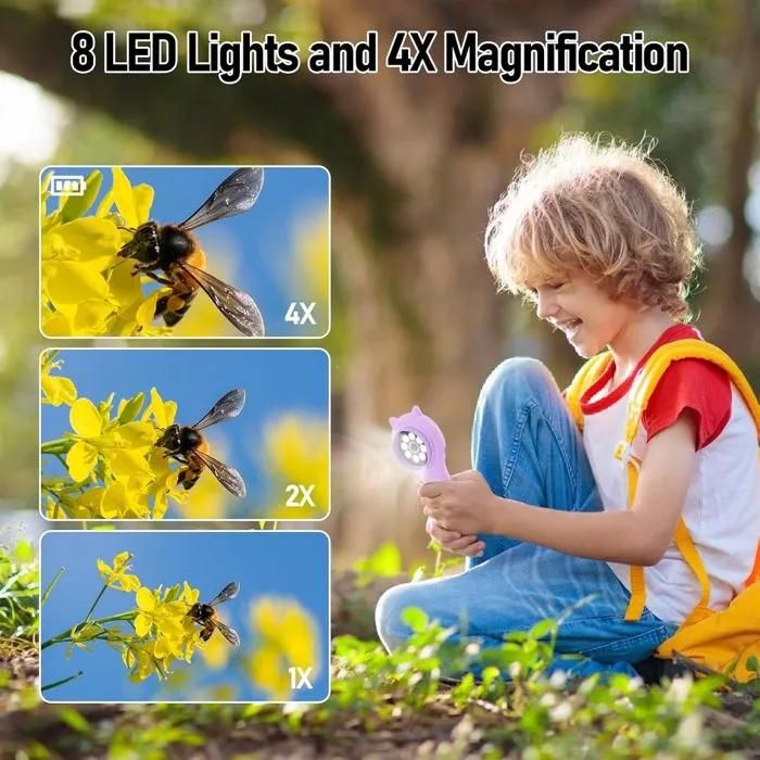Microscope Pour Enfants – Portable Avec écran IPS 2″ Et Grossissement 1000x – Rechargeable, Loupe Numérique Avec éclairage LED – Cadeau Scientifique Garçon Fille