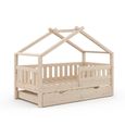 Lit Cabane Enfant Wiki 80x160 Cm – Blanc, 2 Tiroirs, Sommier Lattes, Bois Massif Pin