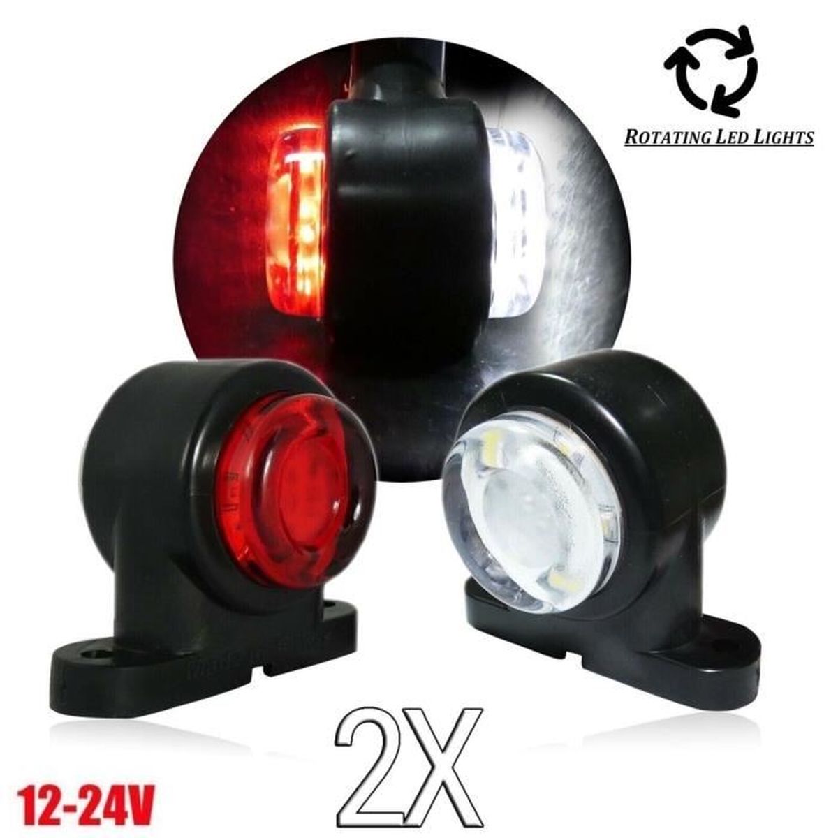 2x LED Feux de Gabarit Lumière Rotative 1224V Rouge Blanc pour Camion