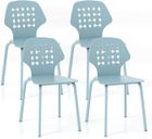 RELAX4LIFE Lot de 4 Chaise Salle à Manger avec Dossier & Pieds Métalliques, Hauteur d’Assise 46 CM, pour Cuisine/Salon/Café, Bleu
