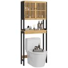 HOMCOM Étagère de toilettes kleankin meuble de salle de bain avec placard 2 portes et étagère ouverte 60L x 21,5l x 172H cm bambou