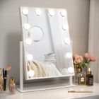 DRIPEX Miroir de Maquillage avec 12 Lampes LED Bluetooth USB Hollywood，Chargement Sans Fil ,Contrôle Tactile,41x30x47cm,Blanc