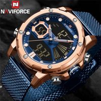 NAVIFORCE hommes montre Top marque en acier inoxydable Quartz numérique sport luxe bleu Rose or homme montre-bracelet