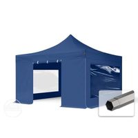 4x4 m Tonnelle Barnum Tente pliante Acier, PES 750, 4 côtés panoramiques, bleu foncé