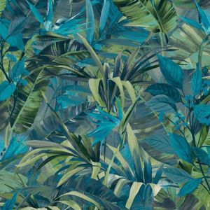 Papier peint intissé feuille couleur bleu paon - Muralconcept