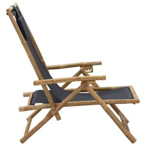 CHAISE LONGUE Chaise de relaxation inclinable Gris foncé Bambou et tissu YIN - VINGVO - Pliable - Bois - Meuble de jardin