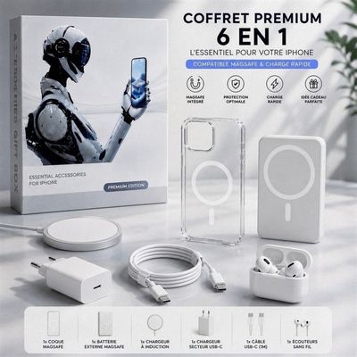 Coffret Complet IPhone 17 : Batterie Externe MagSafe 5000mAh + Coque + Chargeur 20W + Charge Induction