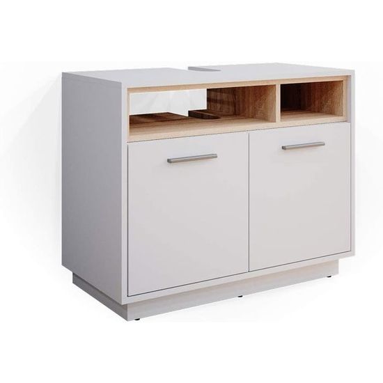 Meuble Sous-Vasque Beatrice Vicco – Blanc Et Sonoma – Salle De Bain 80 Cm