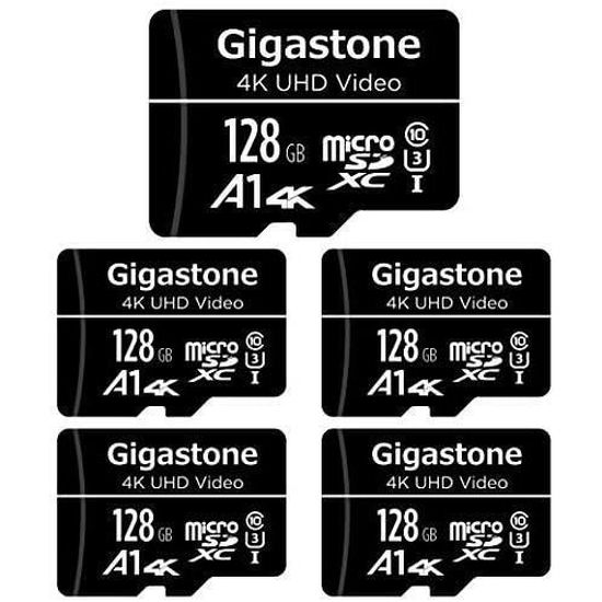 Vitesse de Lecture allant jusquà 100 Mo/s U1 Carte Micro SDXC avec Mini étui et Adaptateur SD. idéal pour Full HD Vidéo Gopro Drone Caméra Android Gigastone Carte Mémoire 128 Go Caméra Plus Série 