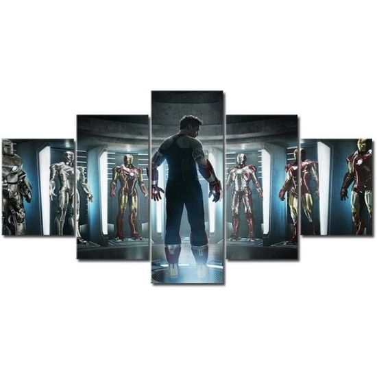 5 Panneau Mural Murale Decoration Tableaux Marvel Avengers Iron Man Movie Movie Personnages HD imprimé  - 100x50cm[673]