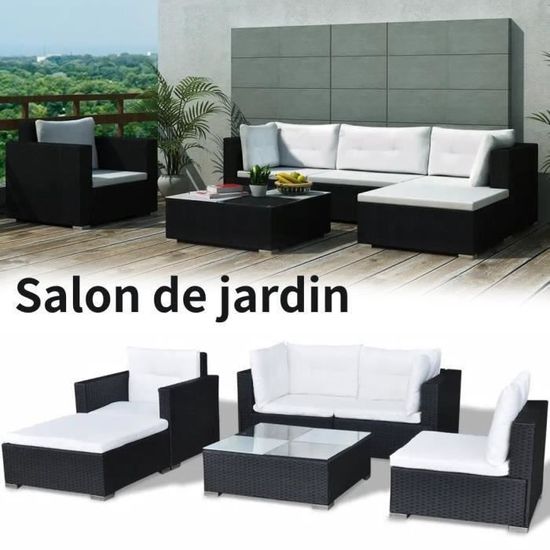 6pcs Jeu de canapé de jardin - Salon de jardin avec coussins Résine tressée Noir -HB065