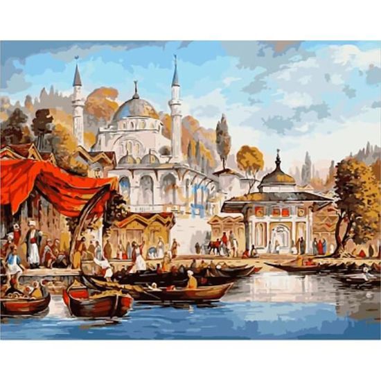 MEIYUDA Peinture par Numero Adulte Montagne, DIY Paysage Peinture Acrylique pour Débutants Facile sur Toile Avec Peintures et Pinceaux 40x50cm(sans Cadre
