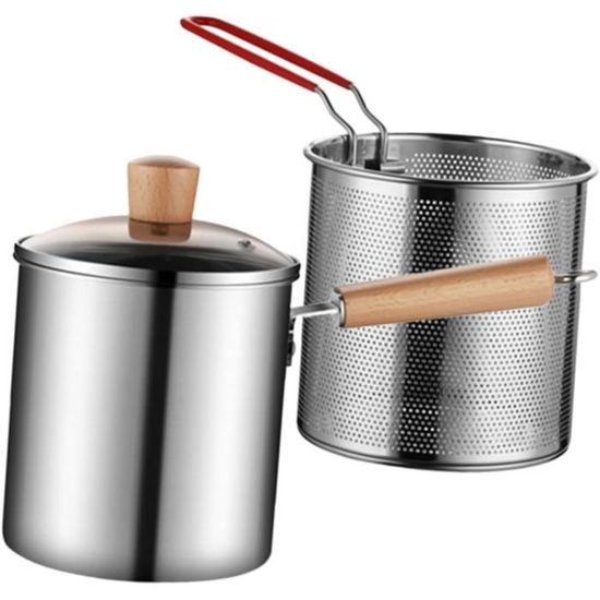Mini Friteuse En Acier Inoxydable VALICLUD - Marmite, Panier Filtre Et Couvercle, Idéale Pour Petites Cuissons