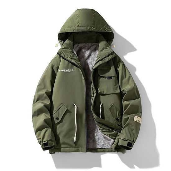 Ensemble Survêtement Homme Hiver Chaud Matelassé Doublé Polaire - Veste à Capuche Et Pantalon Jogging Poches Zippées