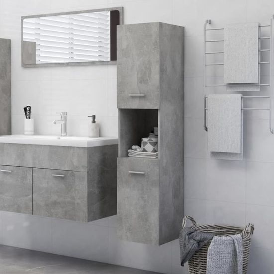 707[Modern Design] Haute Qualité Armoire de salle de bain, Armoire de Toilettes Colonne Rangement contemporain Gris béton 30x30x130